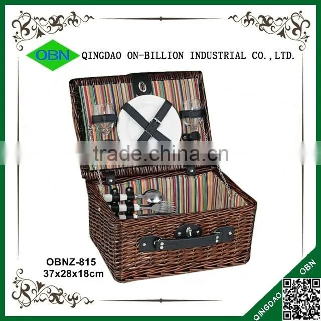 Antique hand woven wicker picnic basket for sale