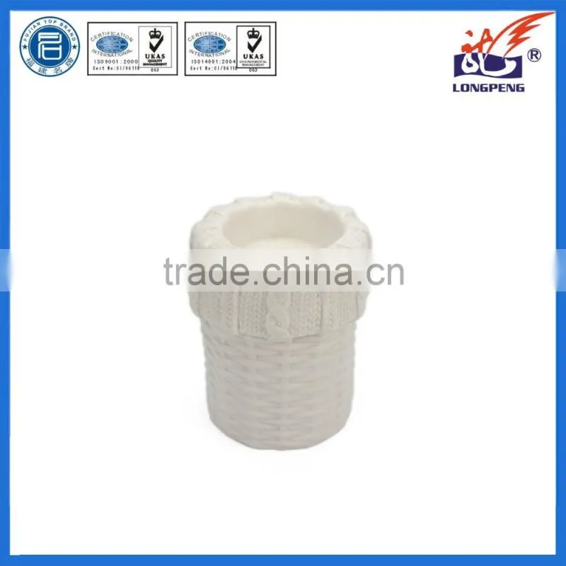 Eco-Friendly Elegant White Knitted Pillar Candle Holders,Ceramic Tealight Candle Holders