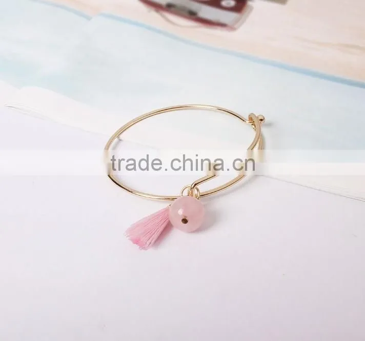 pink crystal quartz and tassel gold wire bangle natural stone gold wire bangle