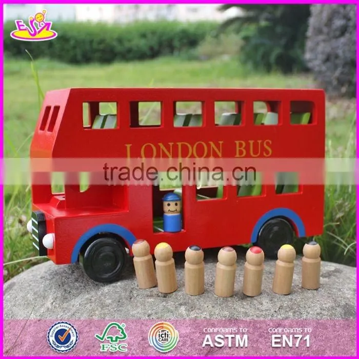 2017 New products children funny wooden toy double decker bus W04A161