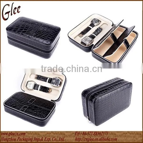 Zipper closure 2 slots leather watch box