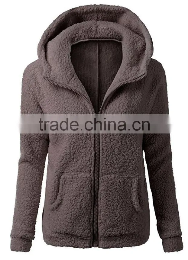 Women's Winter Autumn Clothing China Full Zip Lightweight Long Sleeve Zipper Up Teddy Sherpa Fleece Hoodie Sweatshirt Jackets