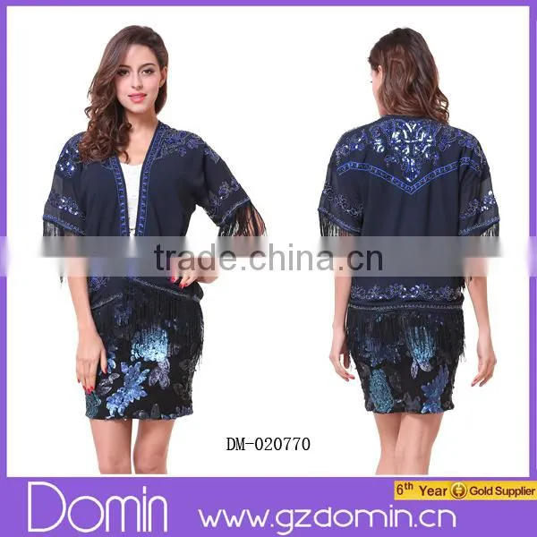 Women's Retro Ethnic Floral Tassels Loose Kimono Cardigan Coat