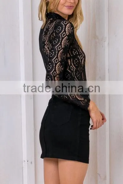 Runwaylover 114 Hot Sale 2017 Women Fashion Lace Transparent T-Shirt