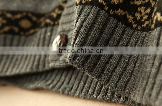 The long sleeve national print design deep V neck knitting pullover casual men knitted sweater