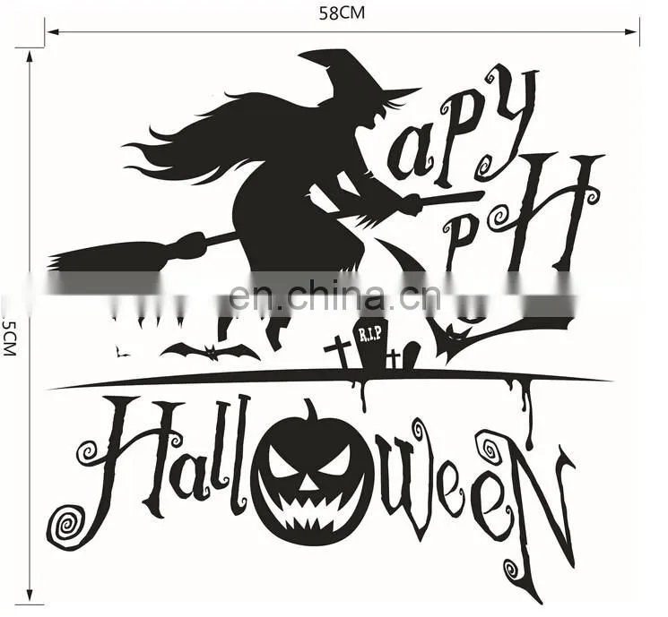 Happy Halloween Witch and Bats Window/Wall Sticker Halloween Decoration Home Decoration