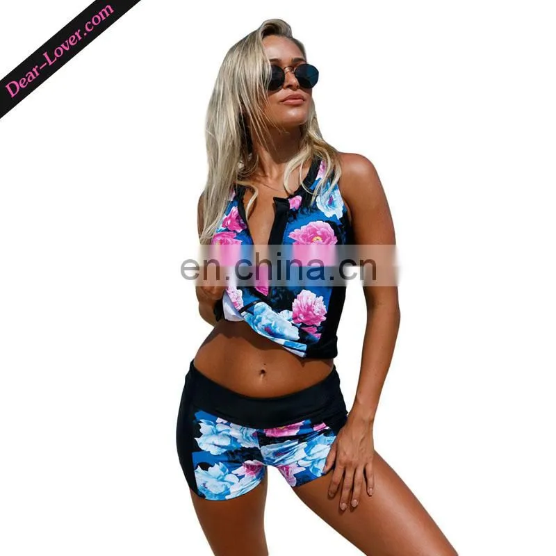 New design 2 pcs floral print lady mature swimsuit