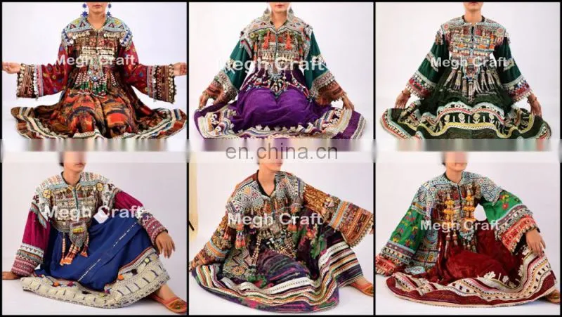 Vintage Handmade Balochi Dress With Tassels- Balochi Tribal Ethnic Coins Dress Handmade Kuchi Dress Ghagra Choli