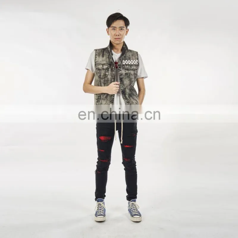 DiZNEW Wholesale Vest Fashion Grey Men's Denim Jeans Waistcoat