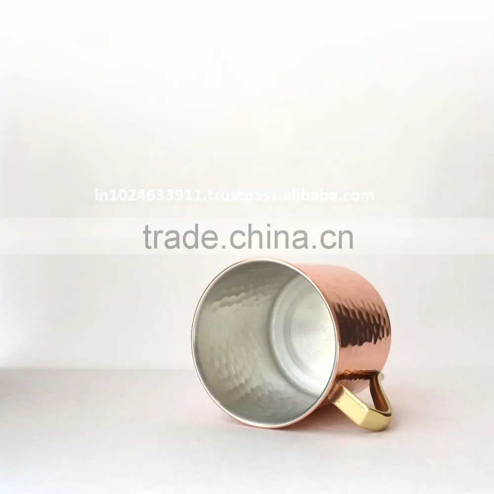 Hammered Copper Lemon Water Cup With Brass Handle, Copper Moscow Mule Mug