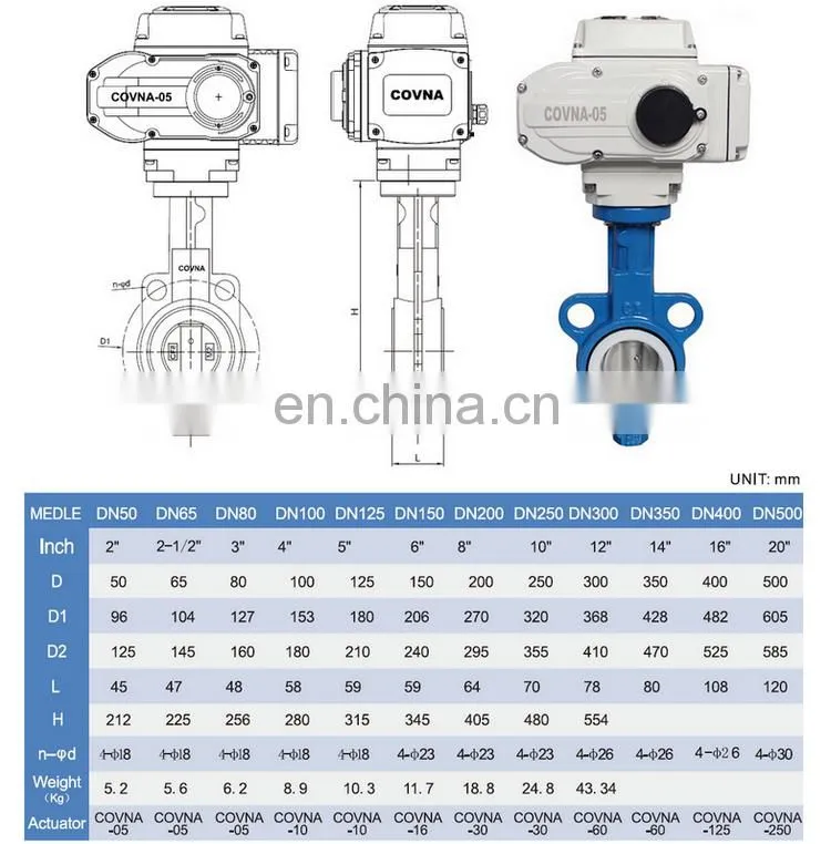 DN150 PN16 6 inch 12 Volt PTFE Lined Wafer Type Type Electric Actuator Motorized Electric Water Flow Control butterfly Valve