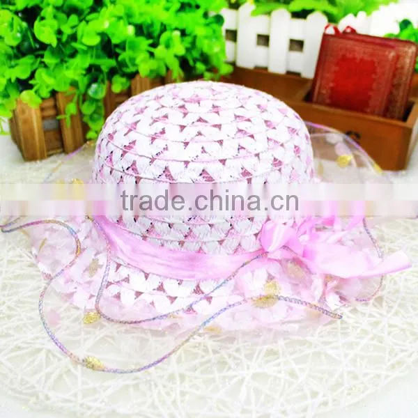 Factory price lace cheap sun visor hat for kids children sun visor hat with bowknot shading straw hat 6colors