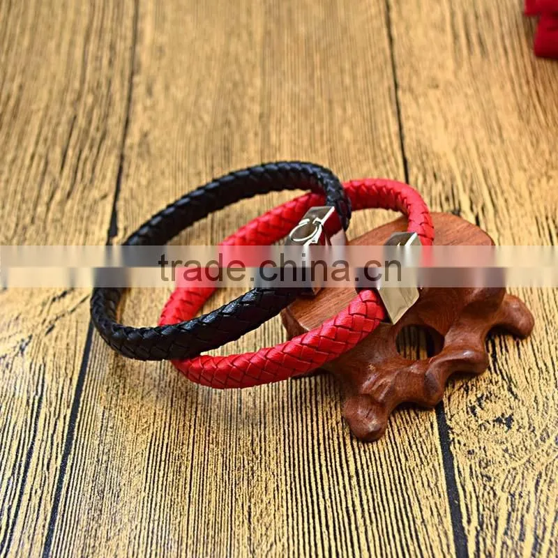 Customized logo bio magnetic clasp bracelet genuine leather man bracelet