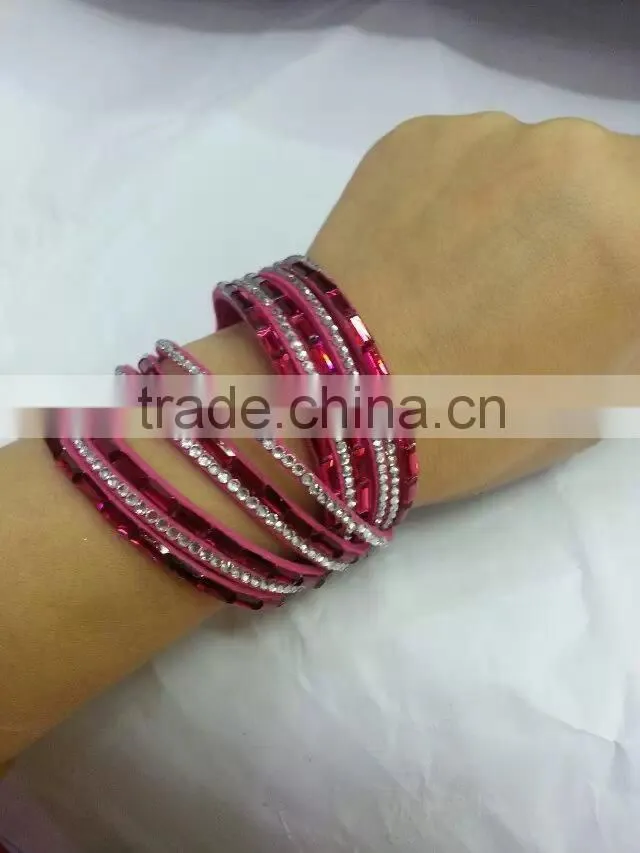 hotsale multi color rhinestone locket leather bracelet