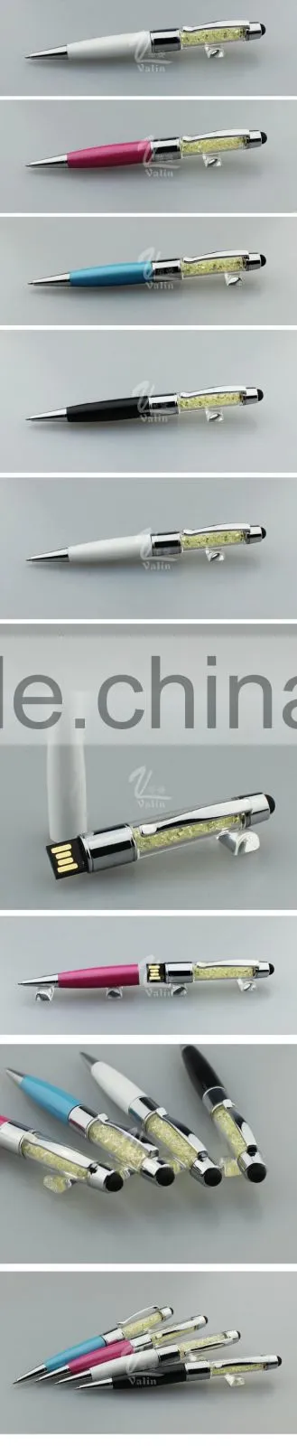 2016 Valin blue USB disk metal ball pen with crystal touch screen