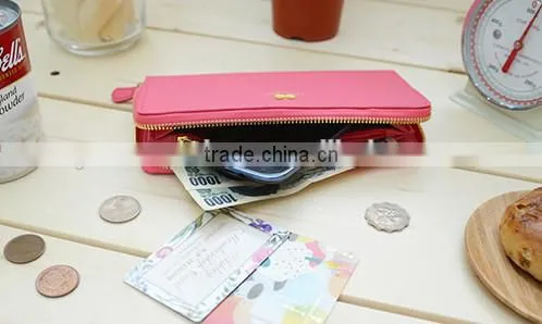 Fahsion Custom Handmade Luxury Bowknot Women Zipped Leather Wallet