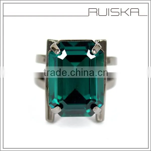 Gun Black Plated Fashion Alloy Ring With A Green Stone