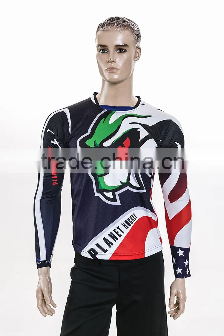 white color contrast blue color sewing polyester hockey shirts