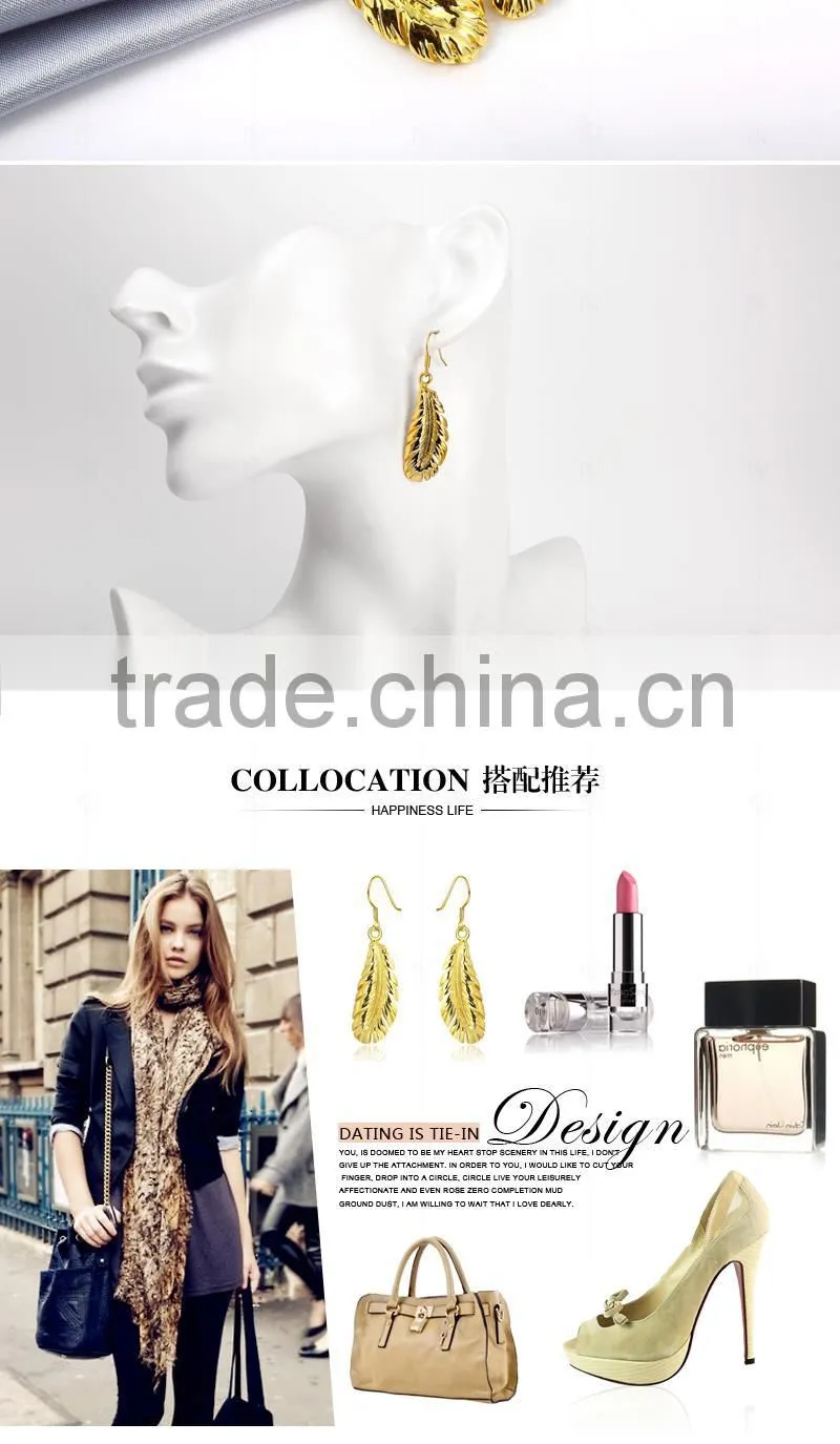 Factory direct sale feather earrings jewelry gold