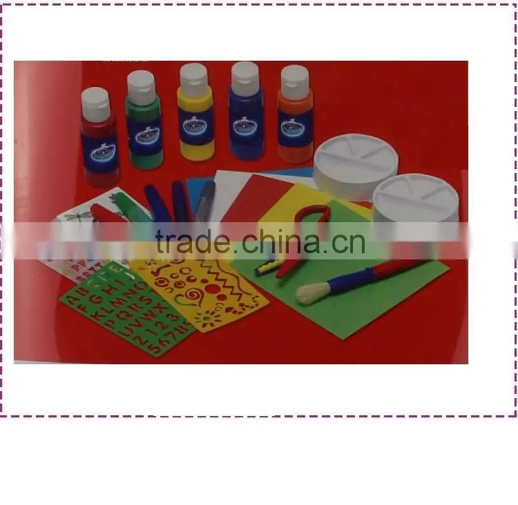 Creative craft kit,including tempera paint,glitter glue, brush,stencil sheets,paint trays,paper,stickers