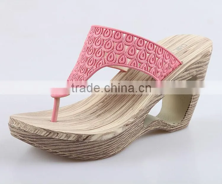 2015 Retro Style Wedges Slippers Waterproof Slippers Wooden Bottom Slippers