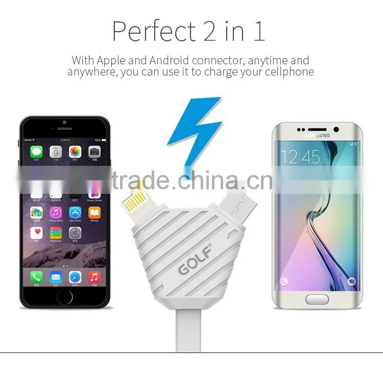 GOLF 2.1A Pineapple Series 2in1data cable for iphone 5/5s/6/6s/6plus 1m quick charge and data pinepple 2in1cable for micro phone