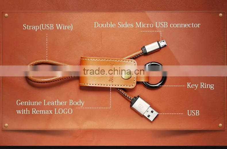 Remax RC-034i Genuine Leather Key Ring USB Cable for iPhone 6 6s Plus SE Cord Special Strap Design 32cm Cable For IOS TB-0389