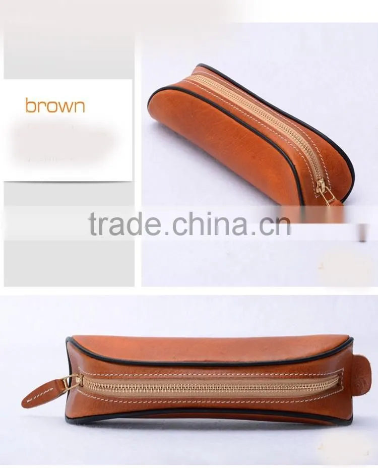 handmade real leather pencil box pen pouch case