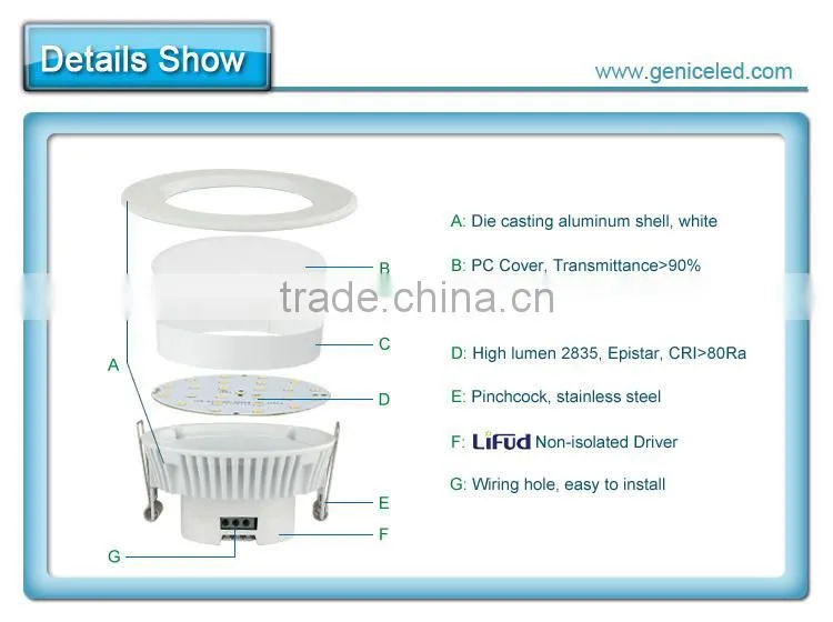 AC100-240V 4inch 8W le down lights