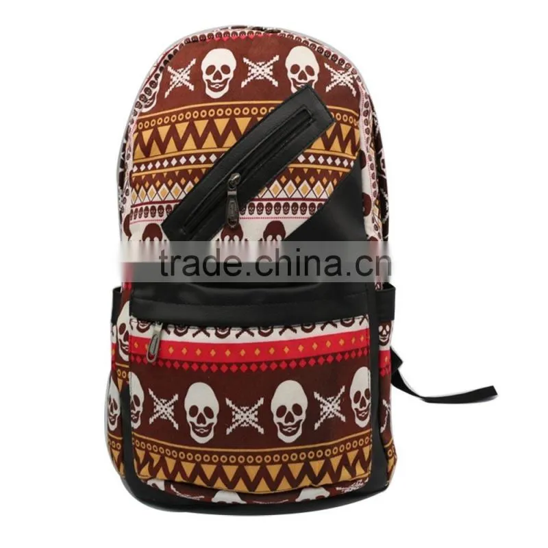 Fashion national characteristic PU leather outdoor camping backpack bag