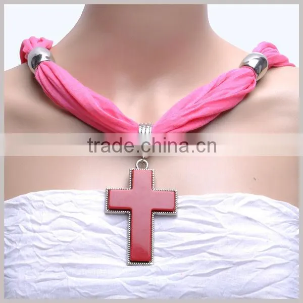 Jersey fabric cross pendant bead scarf