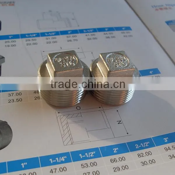 Threaded BSP Stainless steel pipe fitting Square Plug