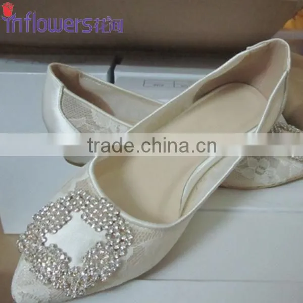 Wholesale black lace shoes rhinestone women flat dress shoes