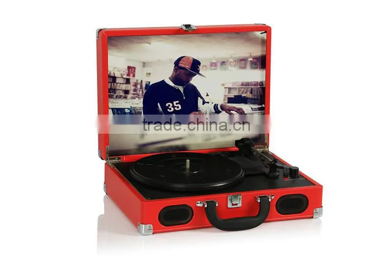Portable vintage briefcase record player with silicone feet 2015