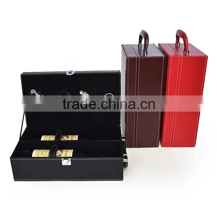 Hot selling luxury PU leather wine bottle shape box