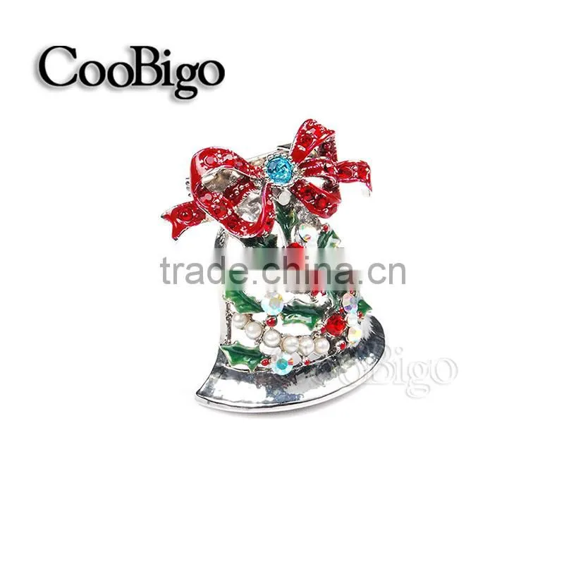 Fashion Jewelry Rhinestone Pearl Charming Christmas Jingle Bell Pin Brooch Christmas Party Promotion Gift Apparel Accessories