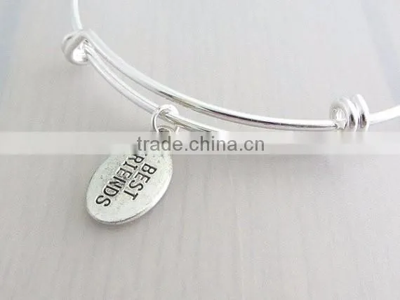 Factory OEM silver best friend charm bangle adjustable wire