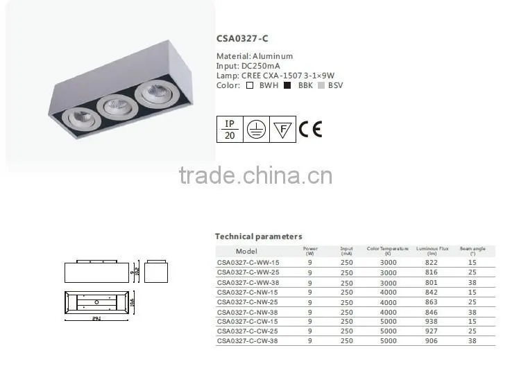 White Surface 3*9w Led COB Recessed Light
