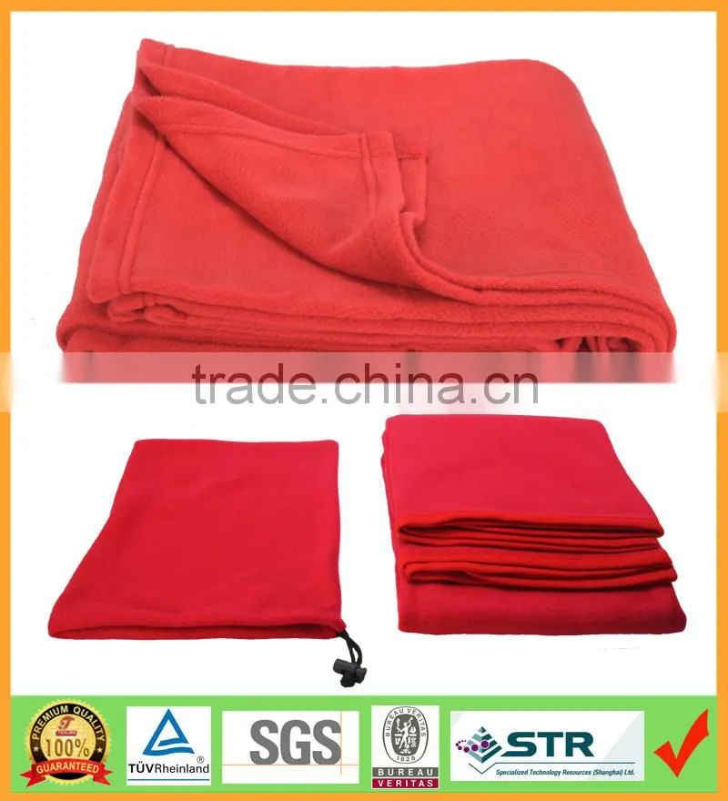 100%Polyester Solid Color Polar Fleece Travel Blanket with Drawstring Bag