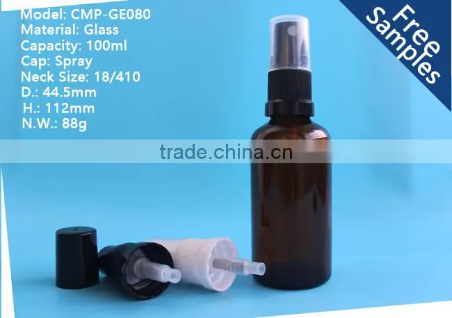 high quality 100ml amber glass essential oil bottles with spray pump