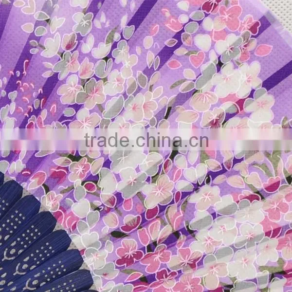 New style high quality silk bamboo folding fan with flower