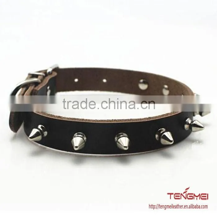 Black large spiked leather dog collar with many size