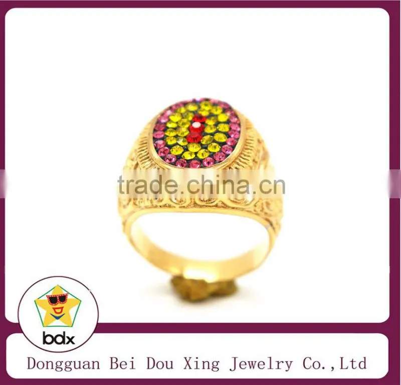 new products 2015 colorful rhinestone yellow gold plated stainless steel rings