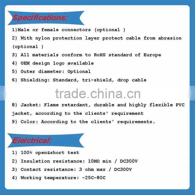 Optical fiber cable with rca connector plug