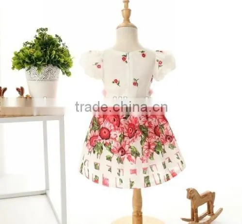 2016 wholesale Princess baby kids girls dresses flower printed summer hot sale kids party wear dresses