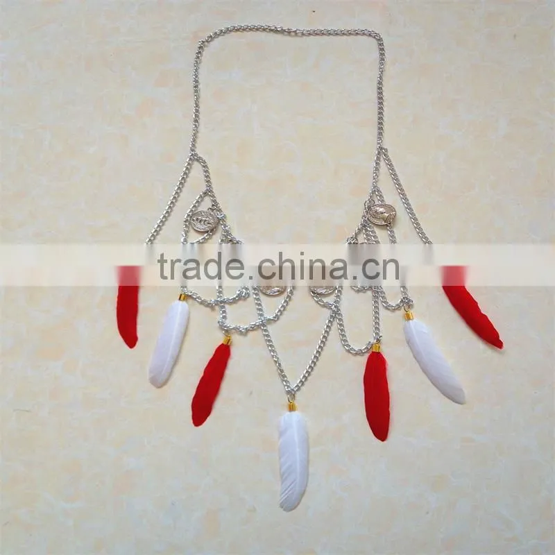 Exquisite design dress party blue-red beaded with ivory necklace