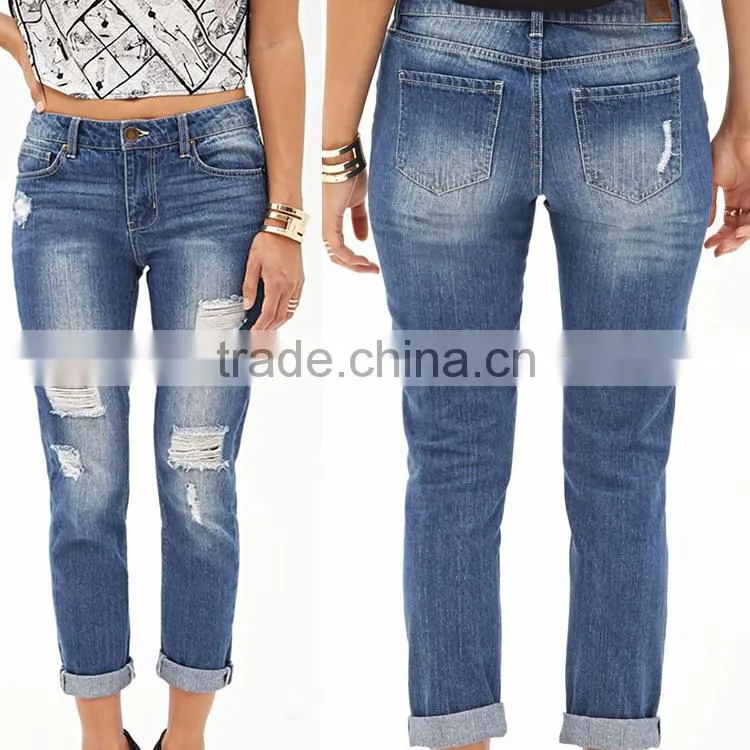 2014 Jeans manufacturers china wholesale blue distressed denim pants sexy cheap designer jeans with Five-pocket