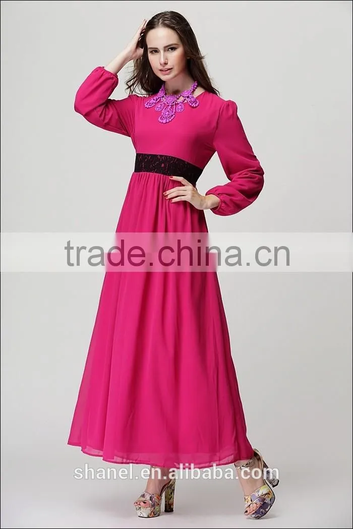 hot sale chiffon baju muslim abaya dress lace waist muslim kaftan abaya