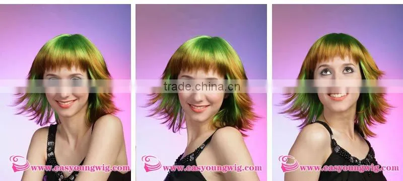 Wholesale synthetic dye ombre green color hair cosplay wigs