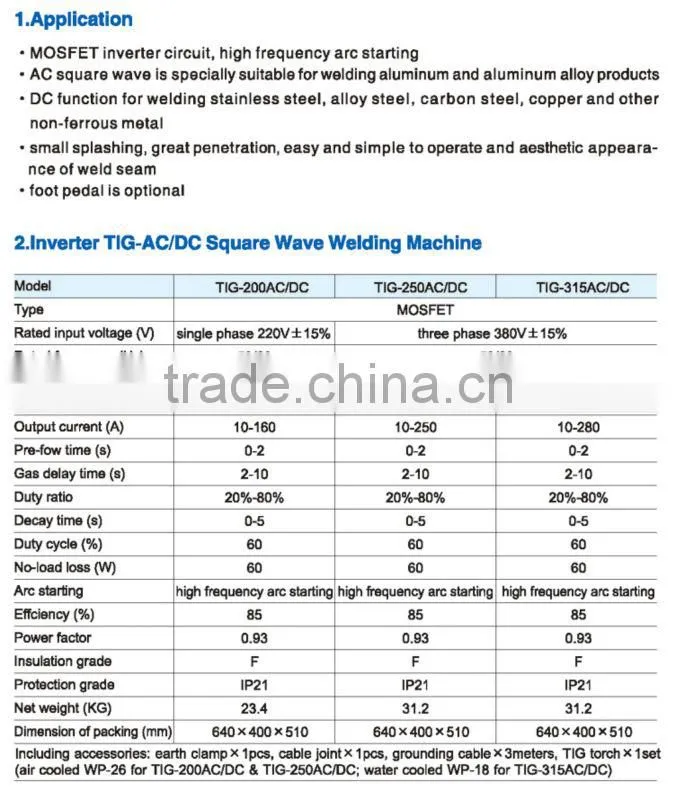 Hot selling IGBE Module Inverter DC portable aluminum welding machine TIG-200 AC/DC